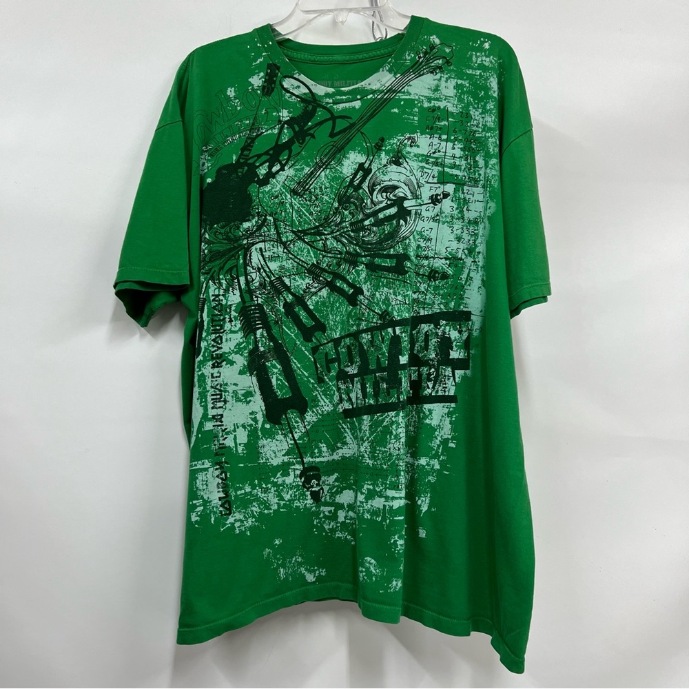 Cowboy militia 2xl mens graphic t-shirt crew neck green short sleeve 100% cotton